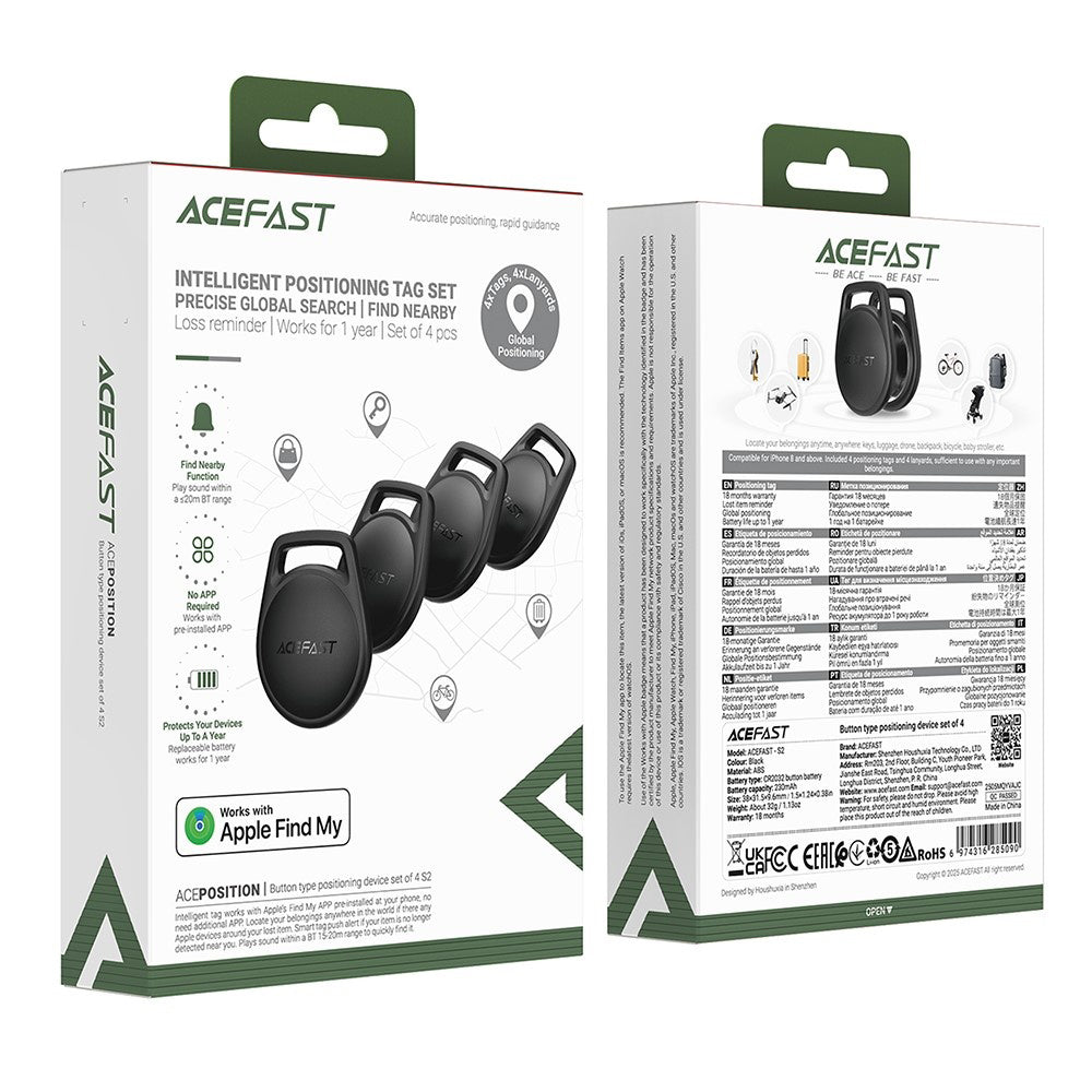 Acefast SmartTag S2 för iOS-serien, Set om 4 stycken, Svart