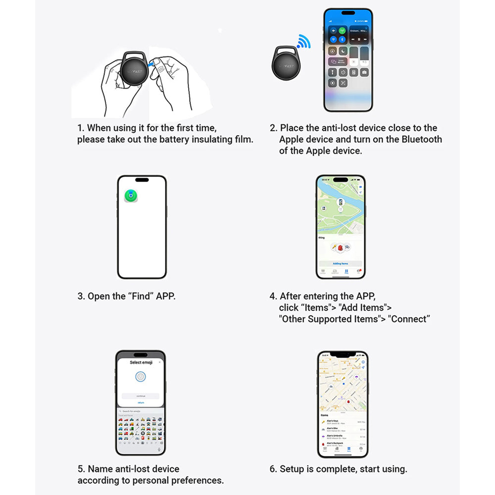 Acefast SmartTag S2 för iOS-serien, Set om 4 stycken, Svart
