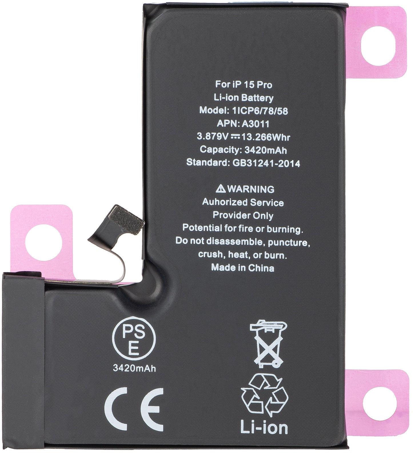 Apple iPhone 15 Pro Battery, Diagnostic High Capacity