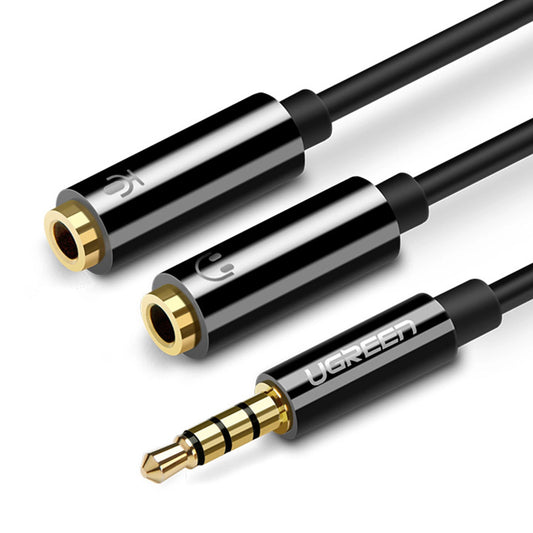 Ljudadapter 3,5 mm - 2 x 3,5 mm UGREEN AV141, 0,2 m, svart