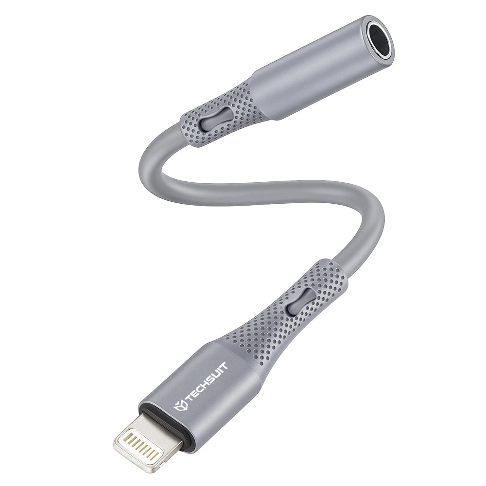 Lightning to 3.5mm Techsuit AC2 SoundFlex Audio Adapter, Gray