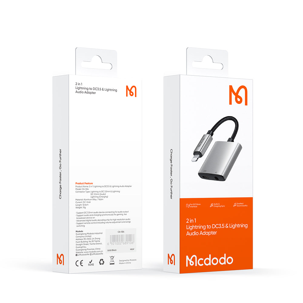 Audioadapter Lightning - Lightning / 3.5mm McDodo CA-5540 Wales, Grå