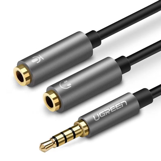 Ljudadapter 3,5 mm - 2 x 3,5 mm UGREEN AV141, 0,2 m, Grå