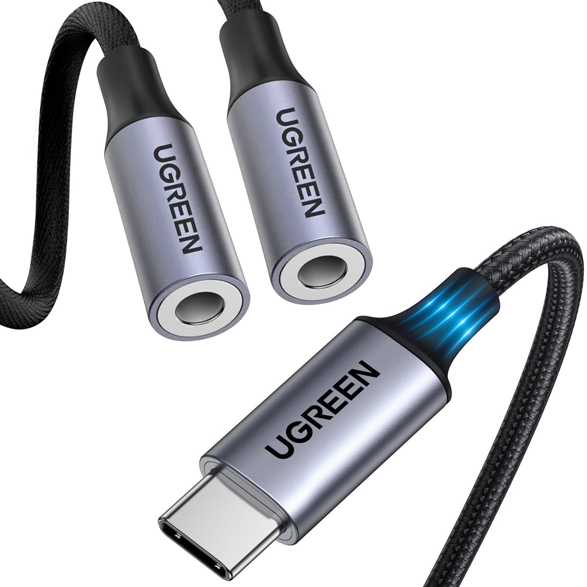 Audio Splitter Adapter USB-C - 2 x 3.5mm UGREEN AV144 2in1, 0.20m, Grå
