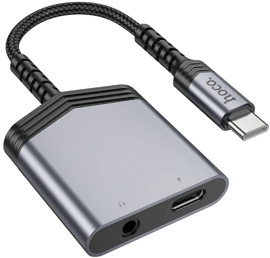 Audioadapter USB-C - USB-C / 3,5 mm HOCO LS39, Svart