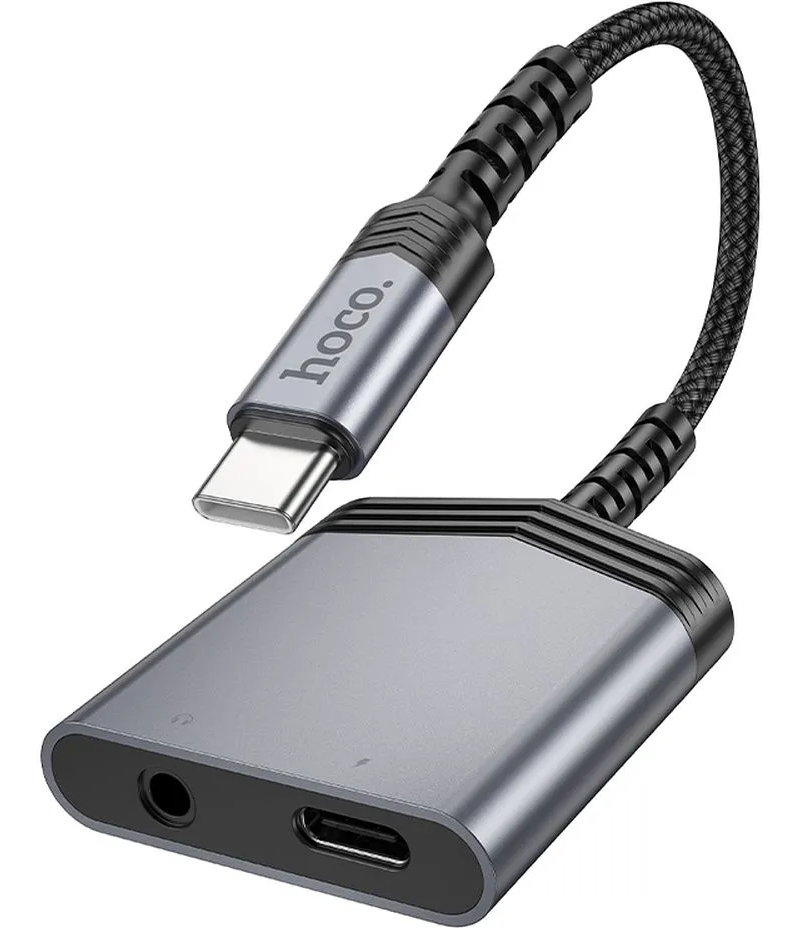 Audioadapter USB-C - USB-C / 3,5 mm HOCO LS39, Svart