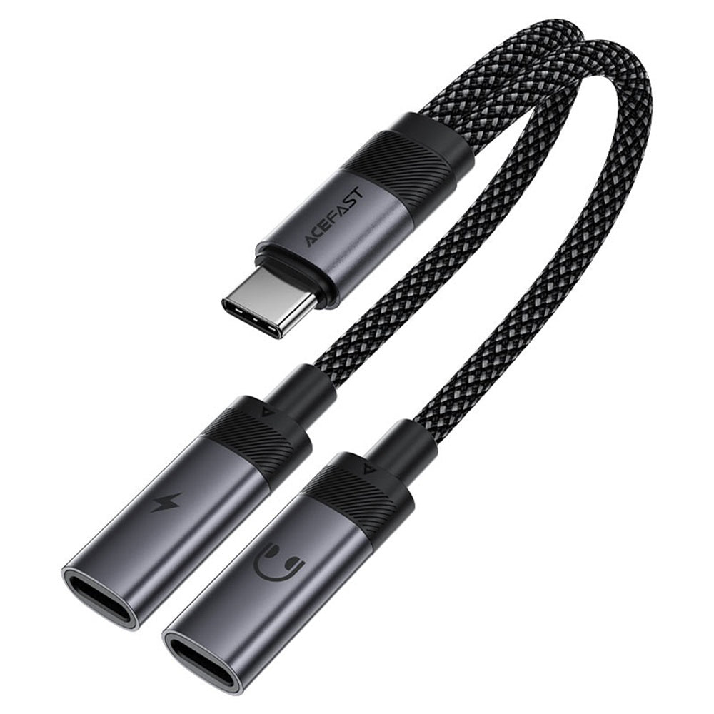 USB-C-ljudadapter - 2 x USB-C Acefast J14, Svart
