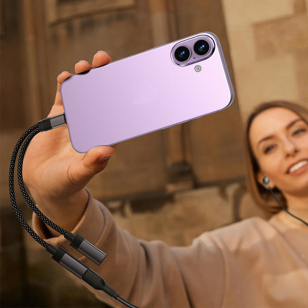 USB-C-ljudadapter - 2 x USB-C Acefast J14, Svart