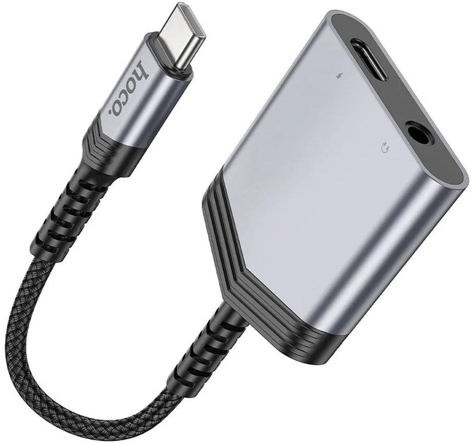 Audioadapter USB-C - USB-C / 3,5 mm HOCO LS39, Svart