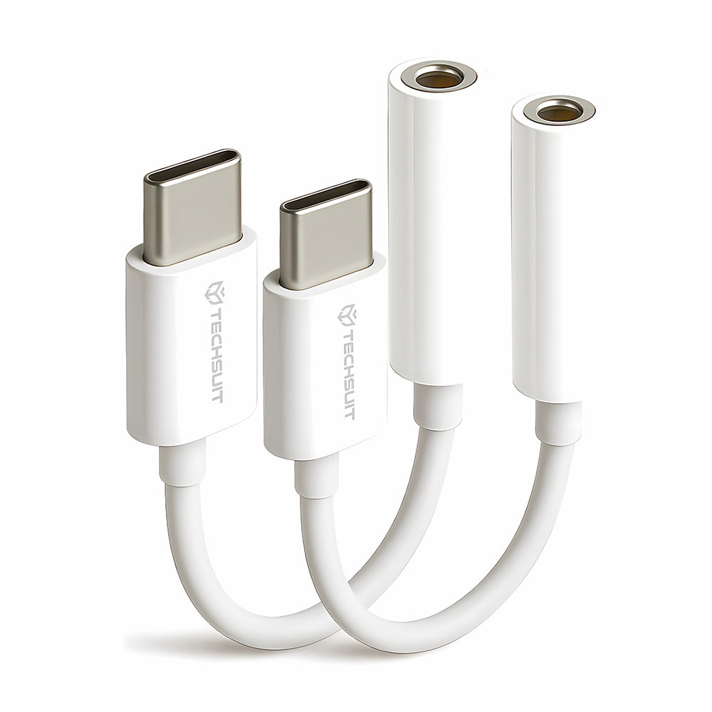 Audioadapter USB-C - 3.5mm Techsuit AC18 MusicBox, Vit, Set med 2 stycken