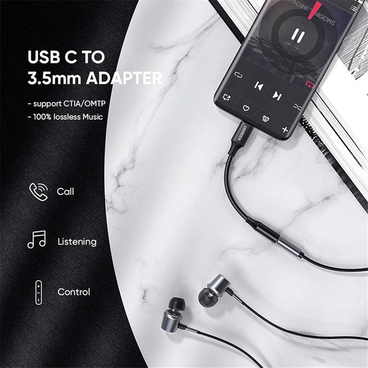 Audioadapter USB-C - 3.5mm UGREEN AV142, Svart