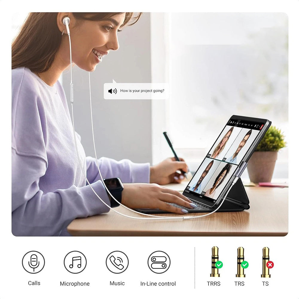 Audioadapter USB-C - 3.5mm UGREEN CM460 (20194) Vinklad, Grå