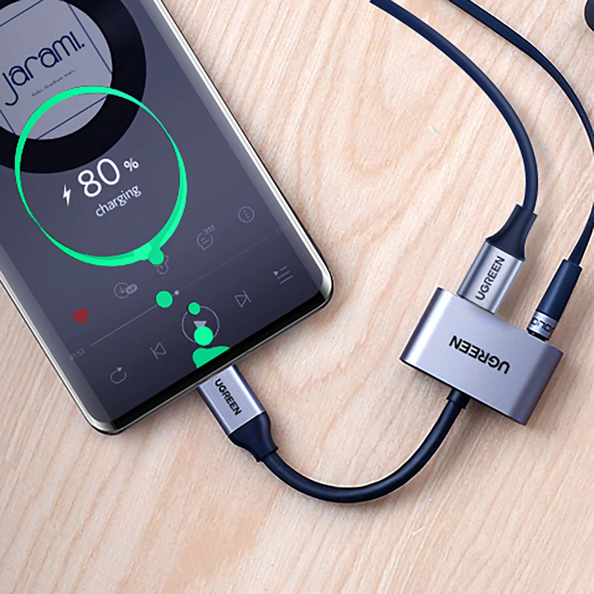 Audioadapter USB-C - 3.5mm / USB-C UGREEN CM193, Grå
