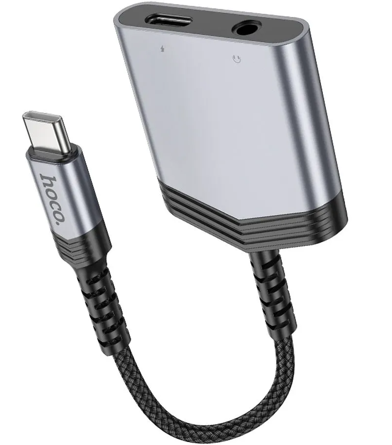Audioadapter USB-C - USB-C / 3,5 mm HOCO LS39, Svart