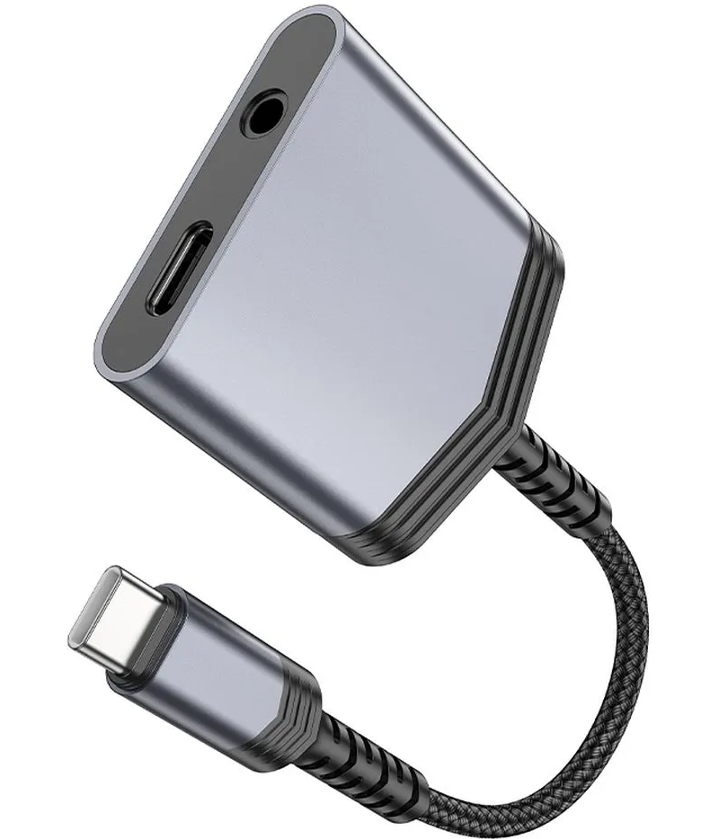 Audioadapter USB-C - USB-C / 3,5 mm HOCO LS39, Svart