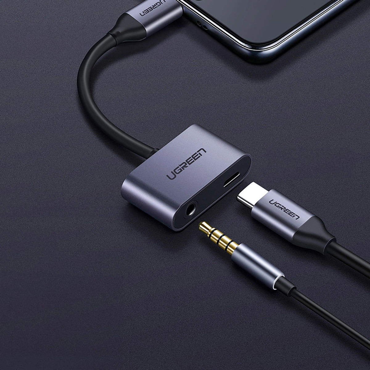 Audioadapter USB-C - 3.5mm / USB-C UGREEN CM193, Grå