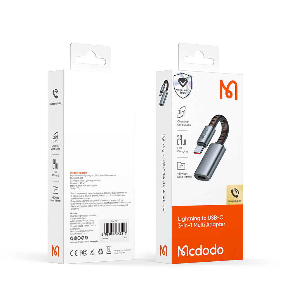 USB-C till Lightning Audioadapter McDodo CA-4870, Grå