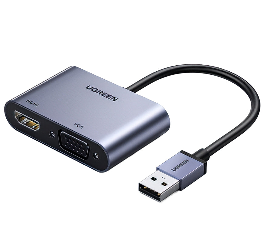 UGREEN CM449 Videoadapter, USB-A - HDMI / VGA, 1080P, Grå