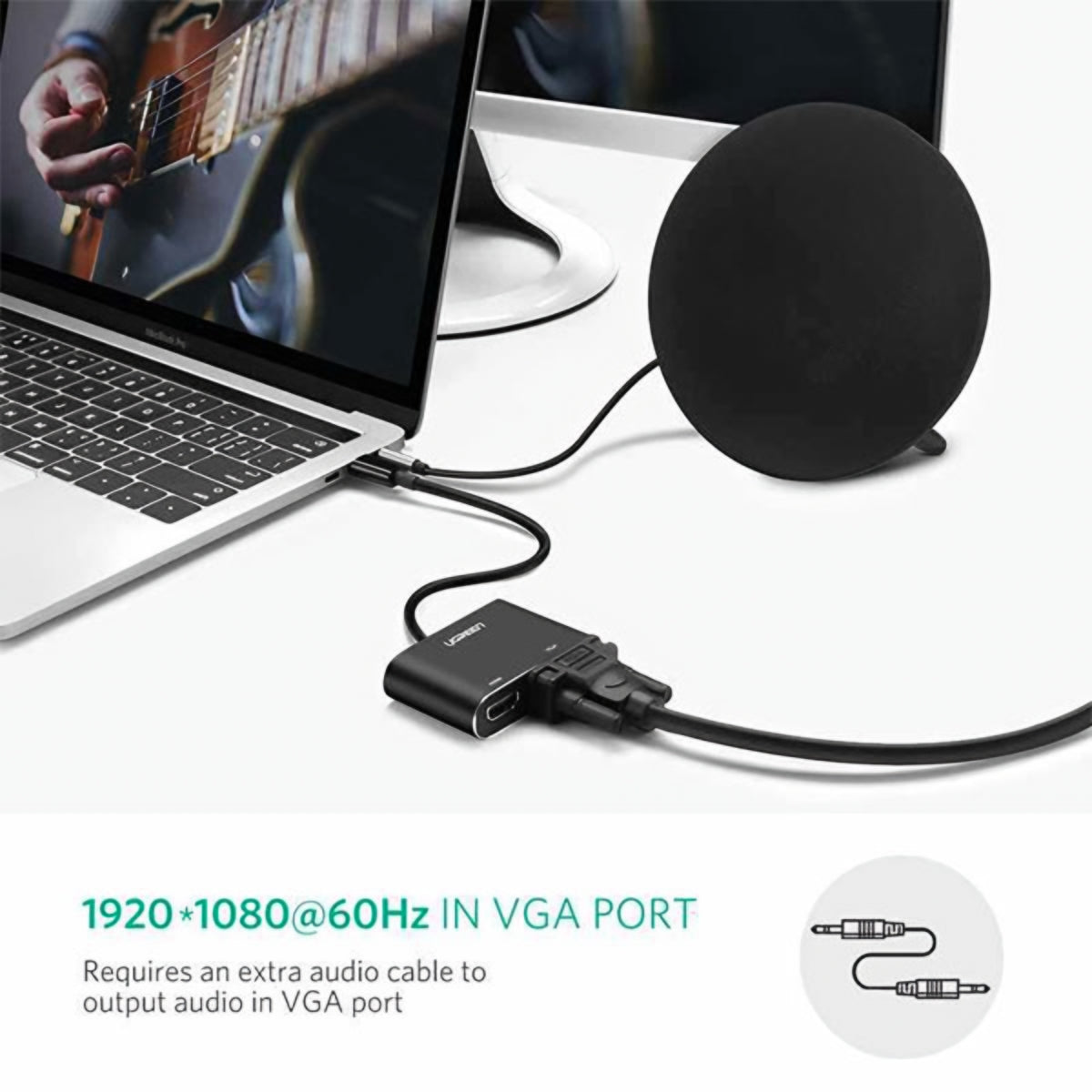 UGREEN CM449 Videoadapter, USB-A - HDMI / VGA, 1080P, Grå