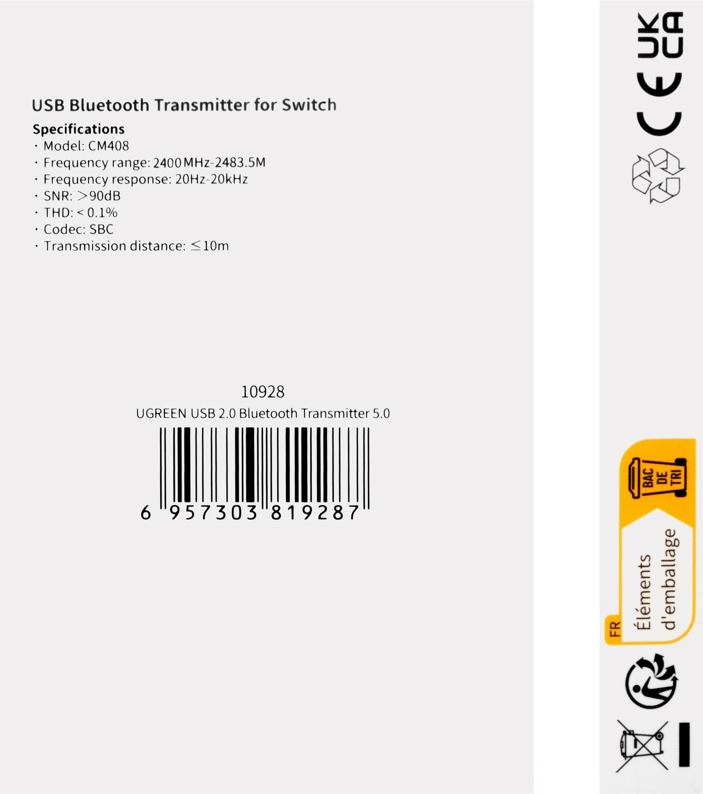 Bluetooth USB-adapter UGREEN CM408, svart