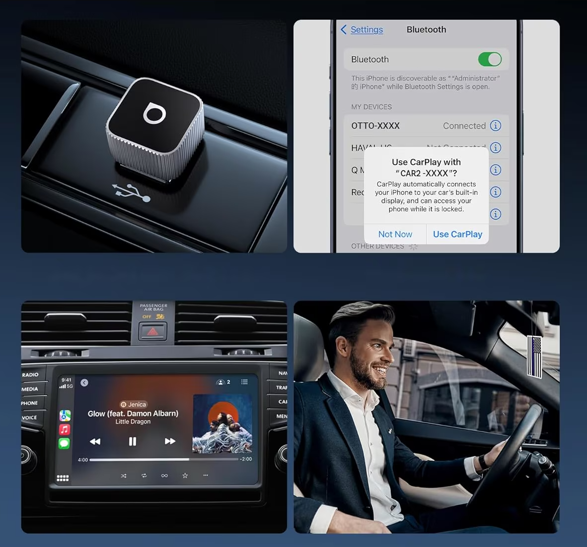 Carplay / Android Auto Wireless Adapter Ottocast Mini Cube Style B för Apple iPhone / Android Series CP88-T2
