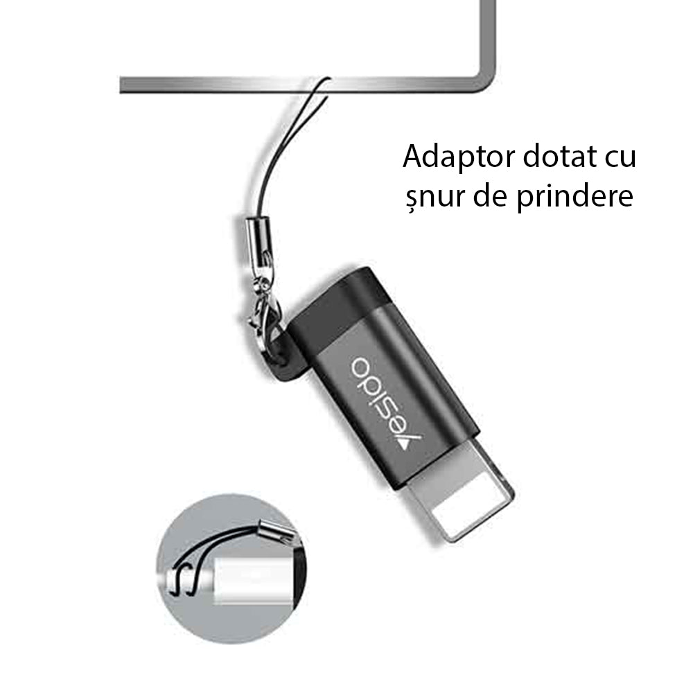 Adaptor för data och laddning microUSB - Lightning Yesido GS05, Svart