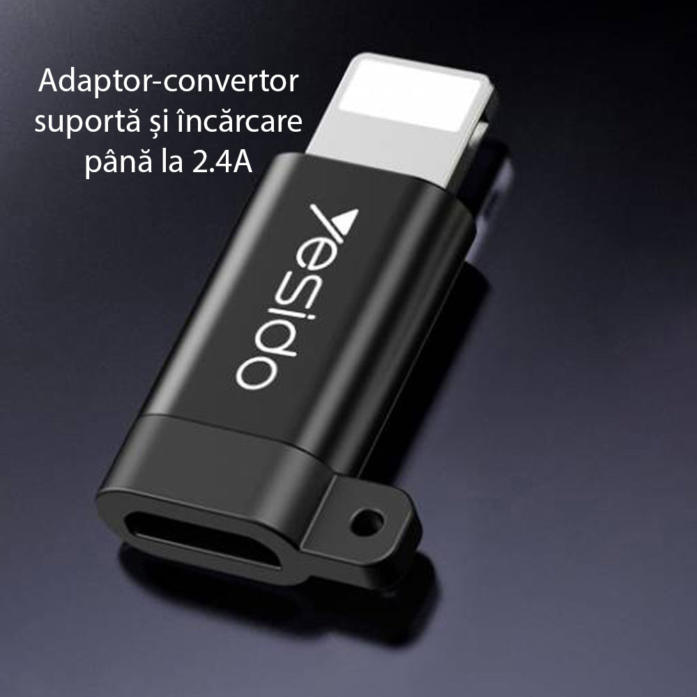 Adaptor för data och laddning microUSB - Lightning Yesido GS05, Svart