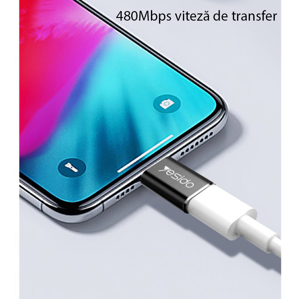 Adaptor för data och laddning microUSB - Lightning Yesido GS05, Svart