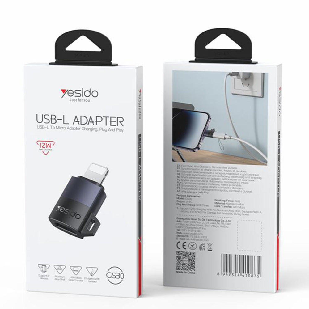 Adapter för data och laddning microUSB - Lightning Yesido GS30, Grå