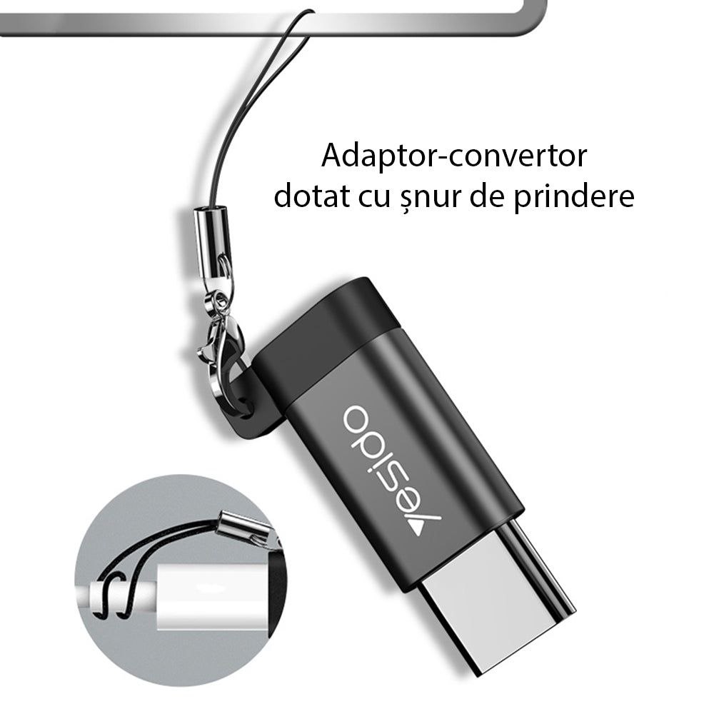 Adaptor för data och laddning microUSB - USB-C Yesido GS04, Svart