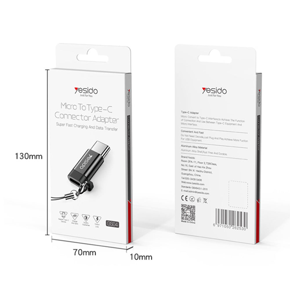 Adaptor för data och laddning microUSB - USB-C Yesido GS04, Svart