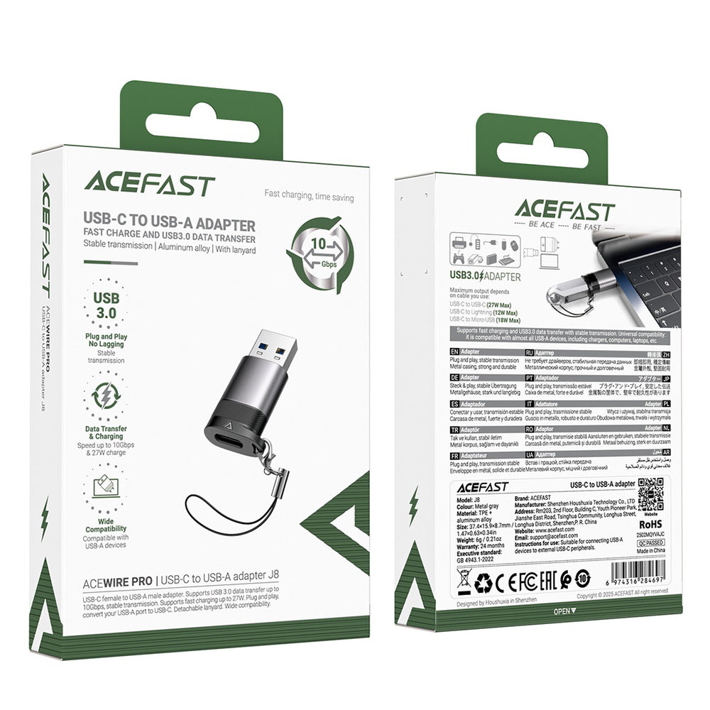 USB-C till USB-A Adapter och Laddare Acefast J8, Grå