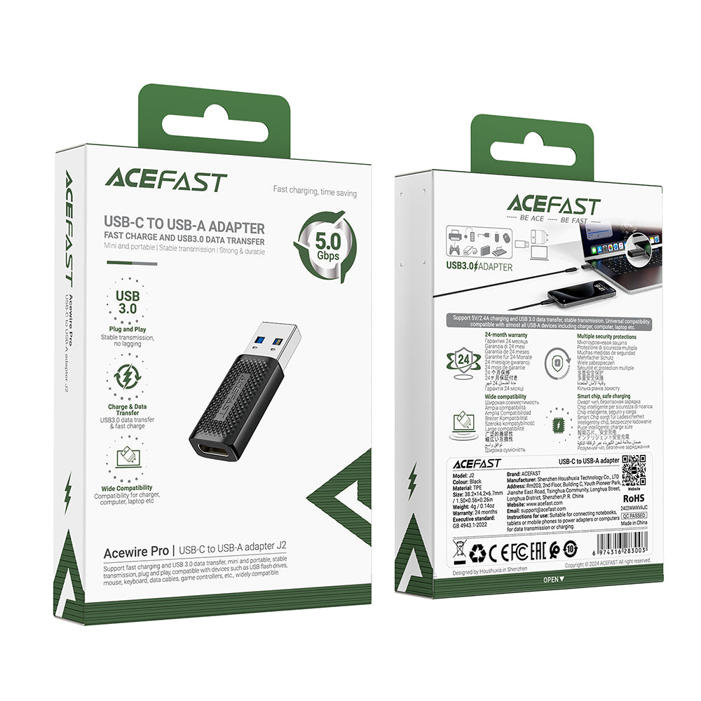 USB-C till USB-A Adapter och Laddare Acefast J2, Svart