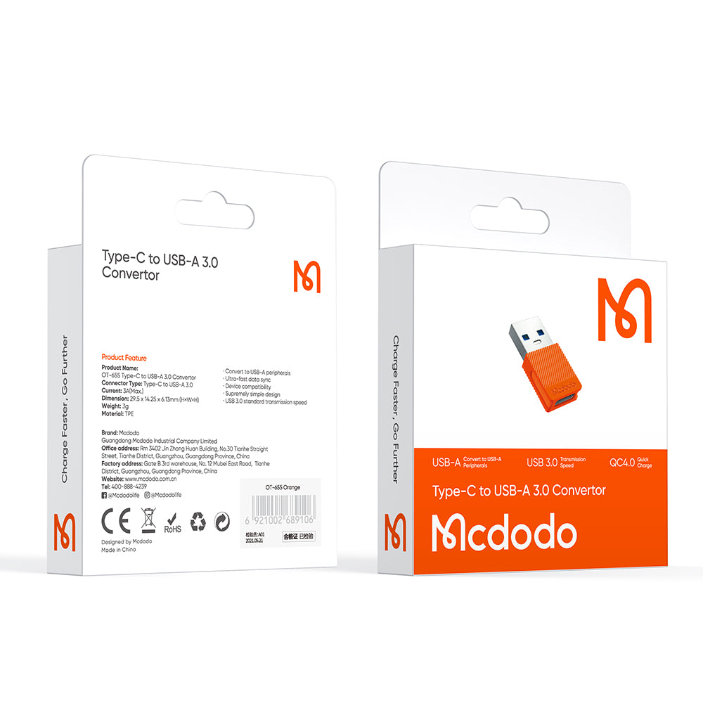 USB-C till USB-A Adapter och Laddare McDodo OT-6550, Orange
