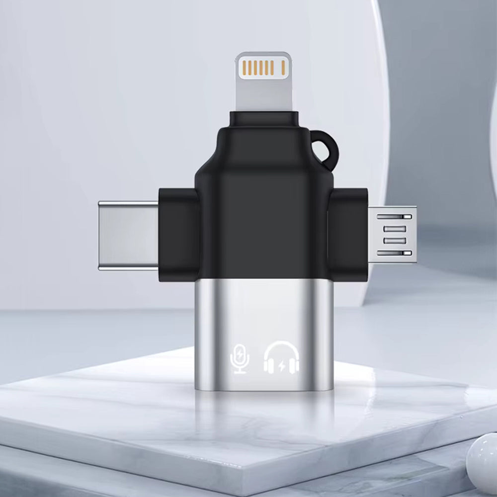OTG-adapter Lightning / microUSB / USB-C - USB-A Techsuit A17 SoundVoltX, Svart