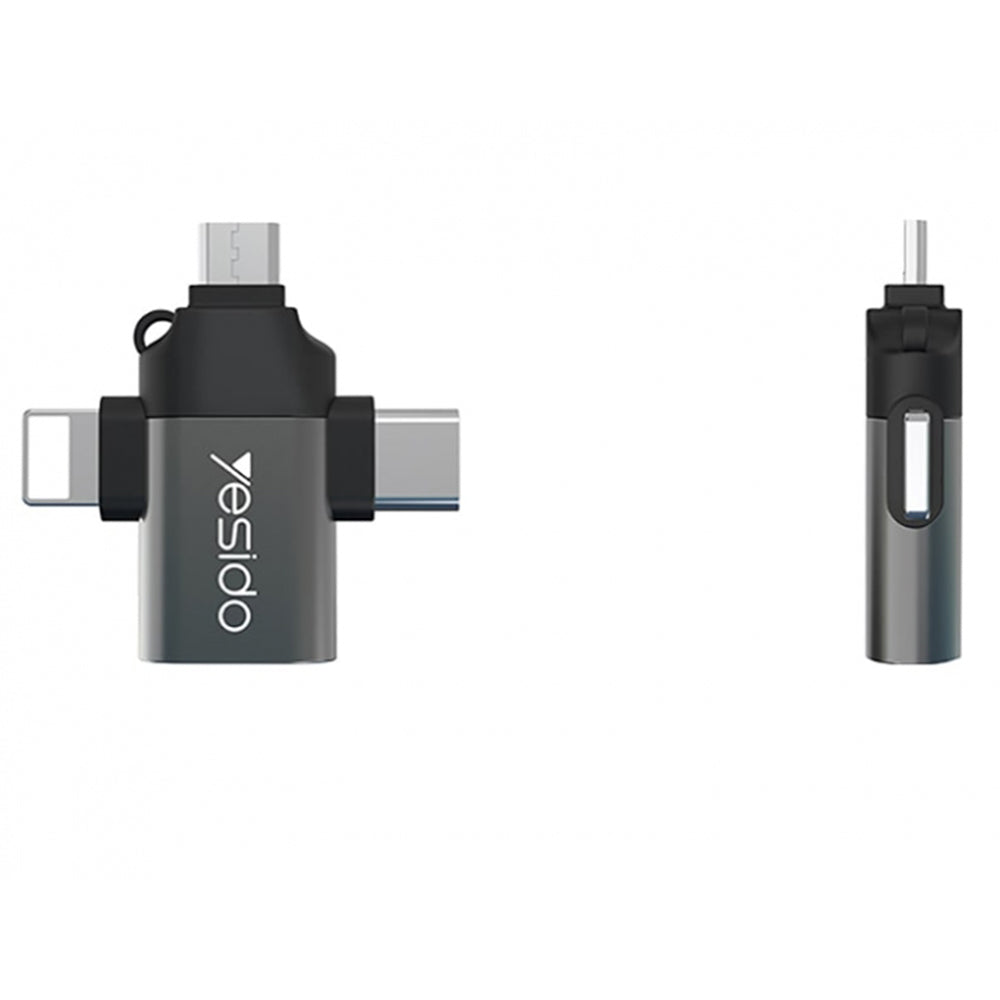 OTG-adapter Lightning / microUSB / USB-C - USB-A Yesido GS15, Svart