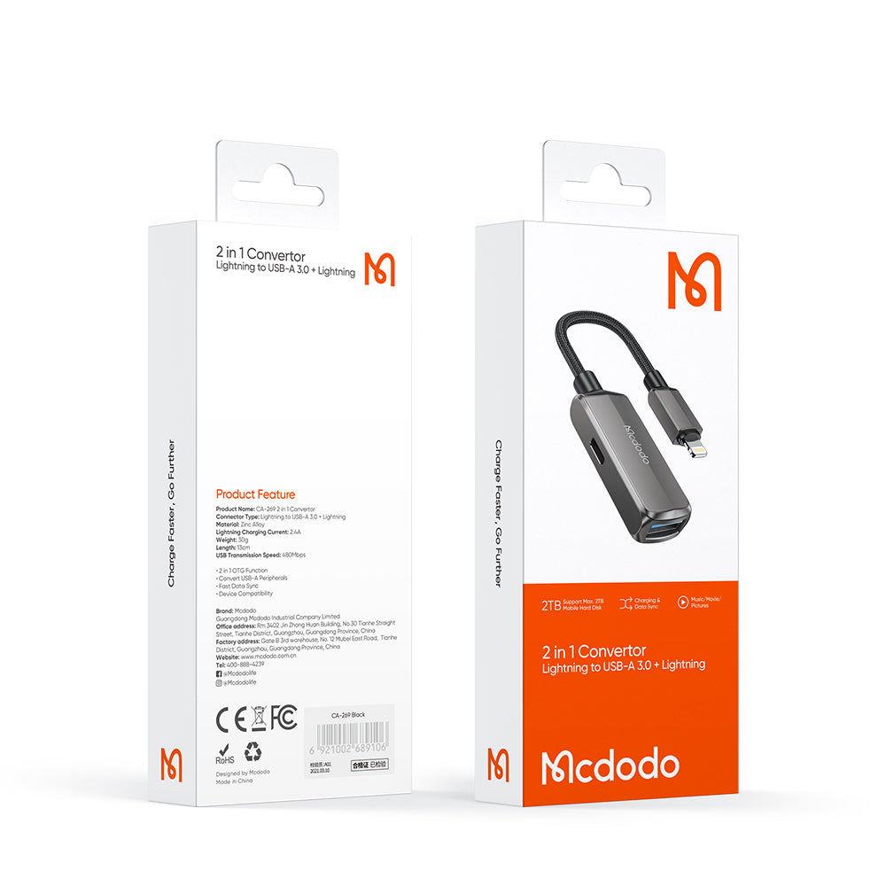 OTG-adapter Lightning - USB-A McDodo CA-2690, Grå