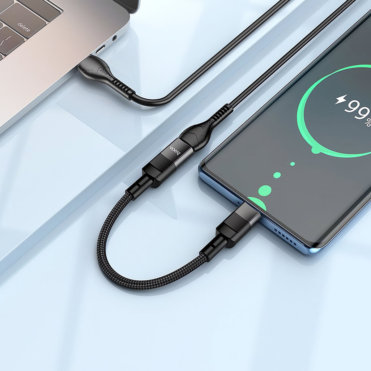 Lightning data- och laddningsadapter - USB-C HOCO U107, 0,1 m, svart