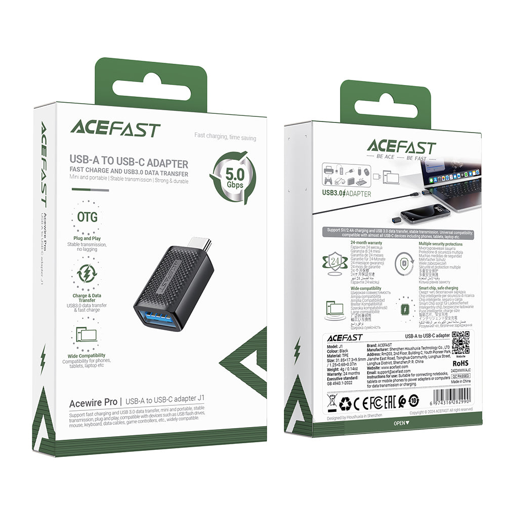 OTG-adapter USB-C till USB-A Acefast J1, Svart