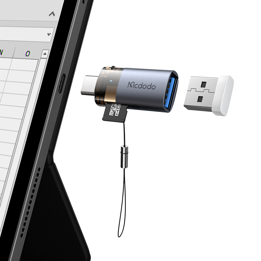 Kortläsare USB-C McDodo OT-7600, USB-A (OTG) - microSD, Svart