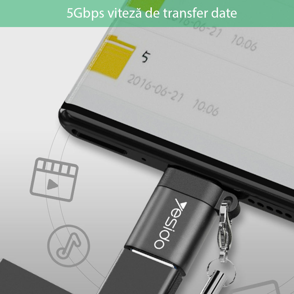 OTG-adapter USB-C - USB-A Yesido GS06, Svart