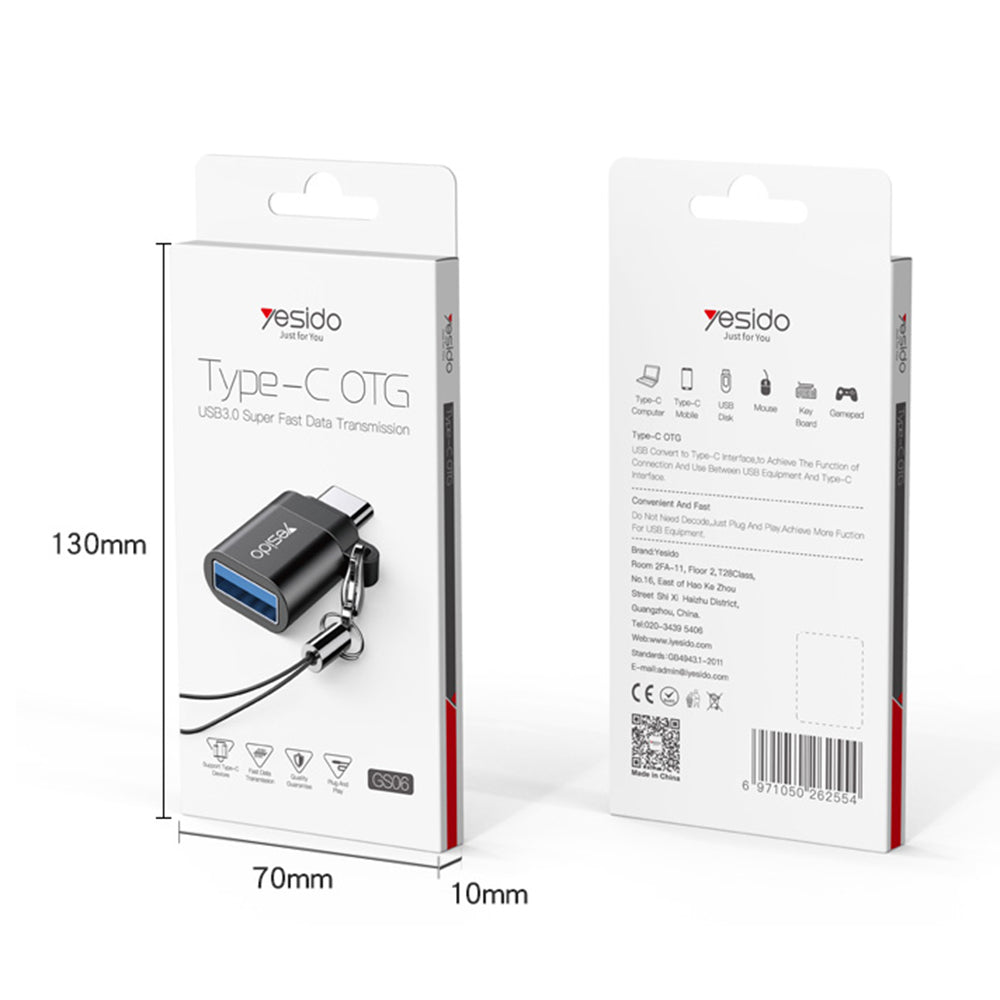 OTG-adapter USB-C - USB-A Yesido GS06, Svart