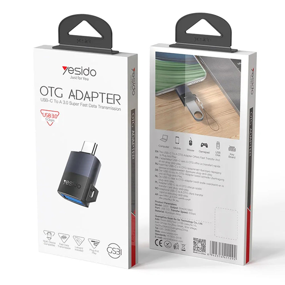 OTG USB-C to USB-A Yesido GS31 Adapter, Gray