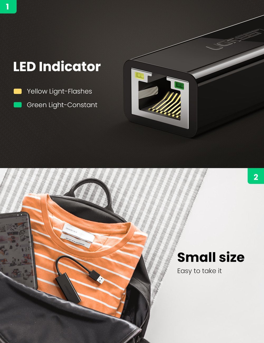 Nätverkskort UGREEN CR111, RJ45, USB 3.0, Svart