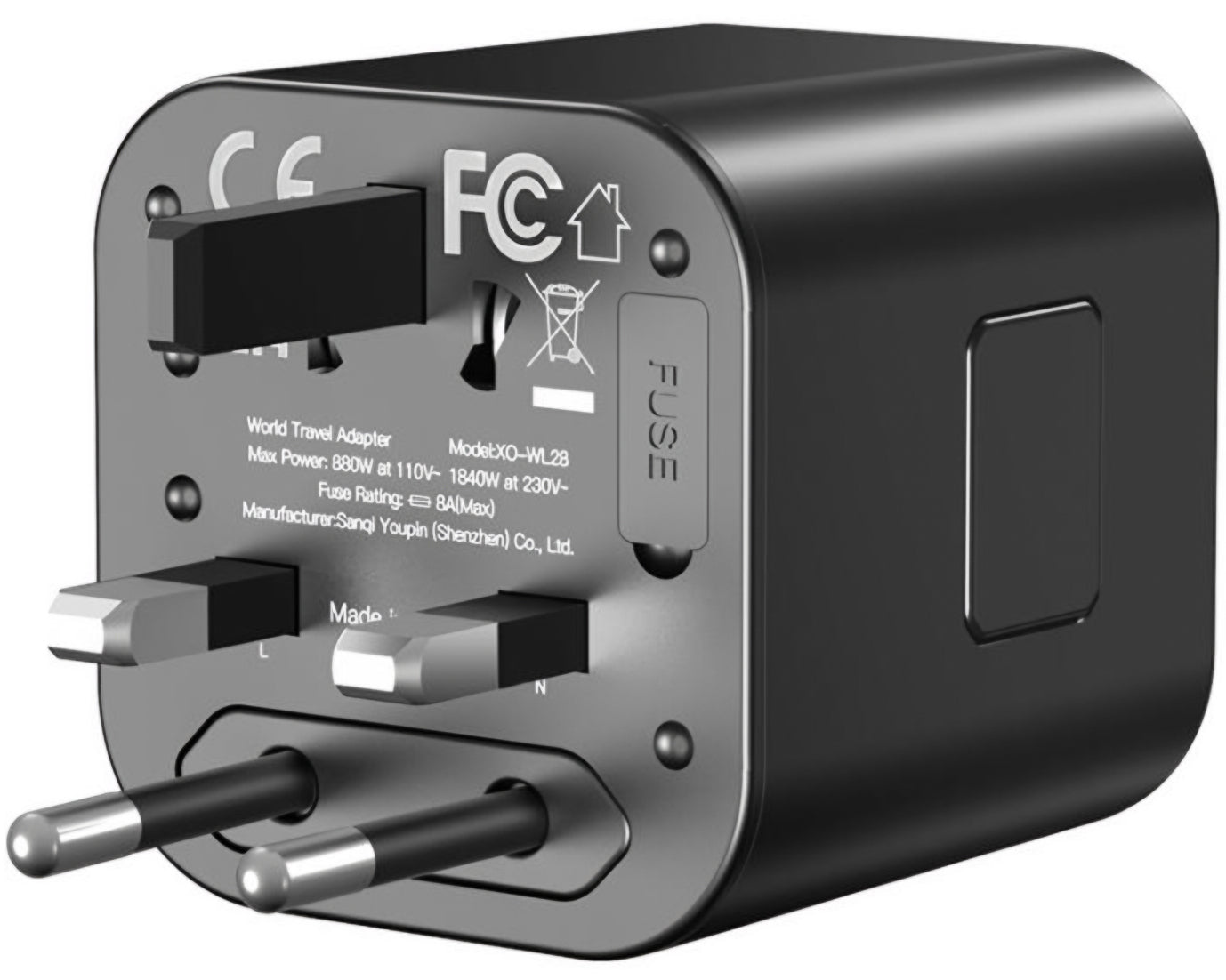 Nätverksadapter XO Design WL28 Travel US / UK / AU / CN / EU, Svart