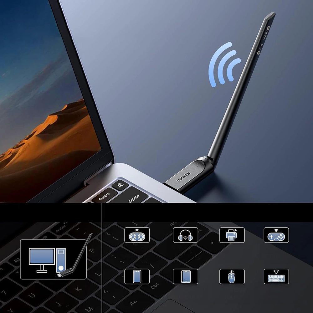 Trådlös adapter UGREEN AX900 (75109), Dual Band, Wi-Fi 6, 600Mbps, Svart