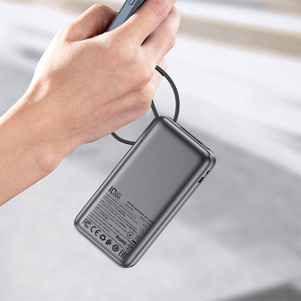 Acefast M7 External Battery, 10000mAh, 30W, QC + PD, 1 x USB-A - 2 x USB-C, Black