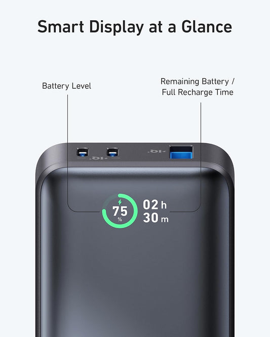 Anker 533 Externt batteri, 10000mAh, 30W, QC + PD, 1 x USB-A - 2 x USB-C, Svart A1256G12