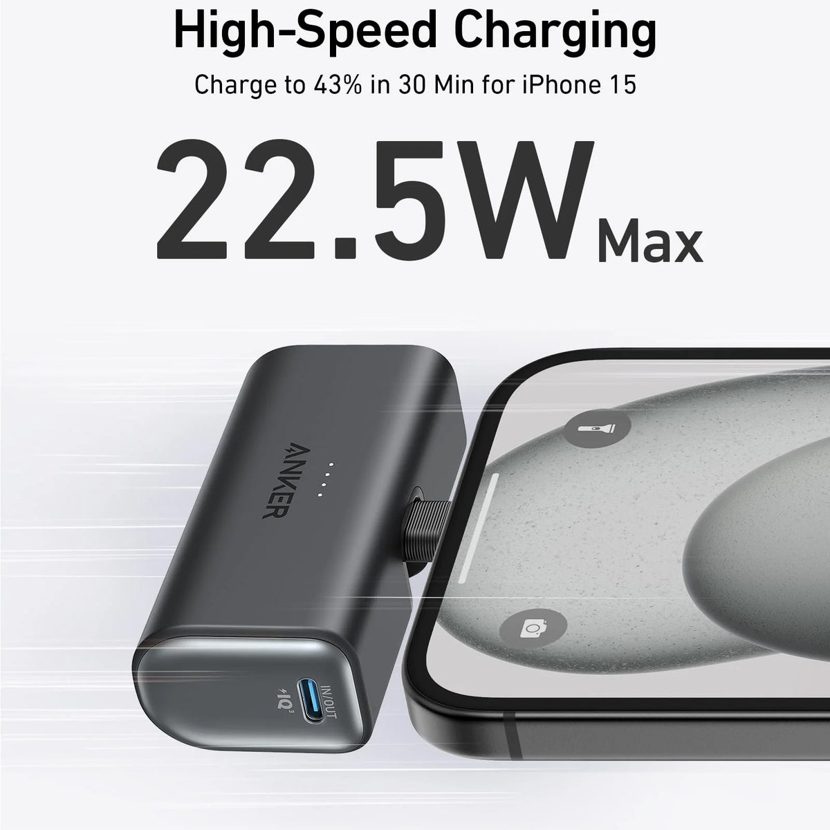 Externt batteri Anker Nano, 5000mAh, 22.5W, PD, 2 x USB-C, Svart A1653H11