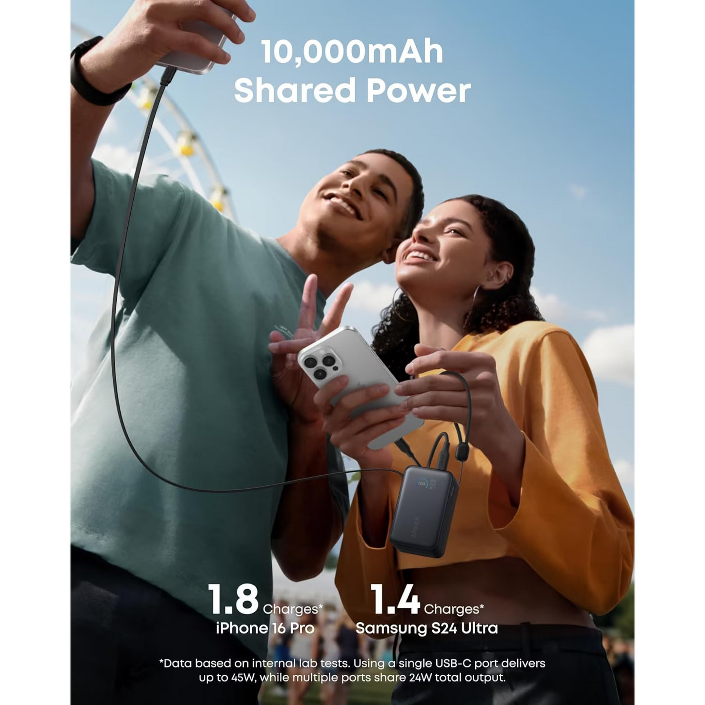 Externt batteri Anker Nano, 10000mAh, 45W, QC + PD, 1 x USB-A - 1 x USB-C, Svart A1638H11